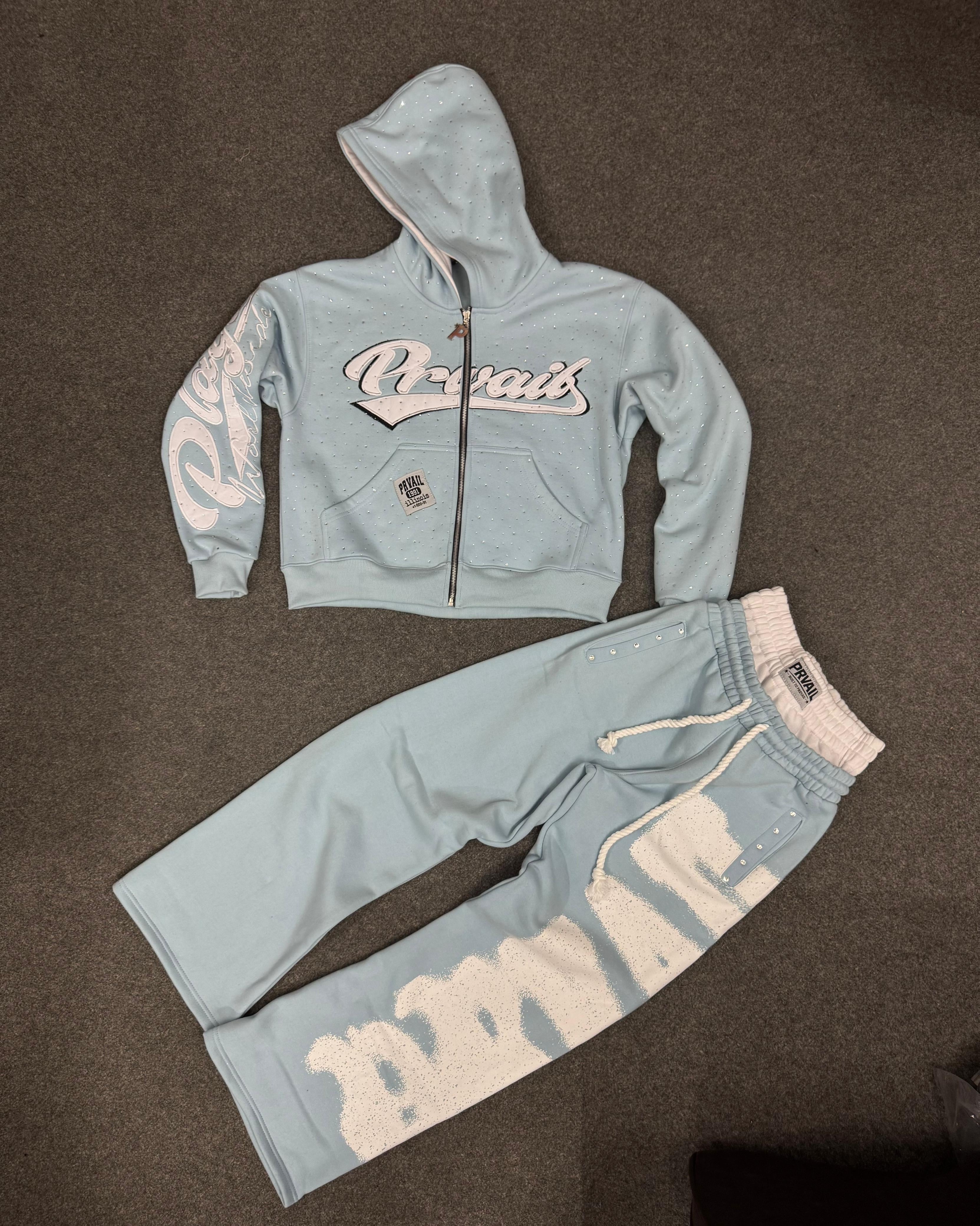 PRVAIL ZIP JACKET AND DOUBLE WAISTED PANTS SET "BABY BLUE"