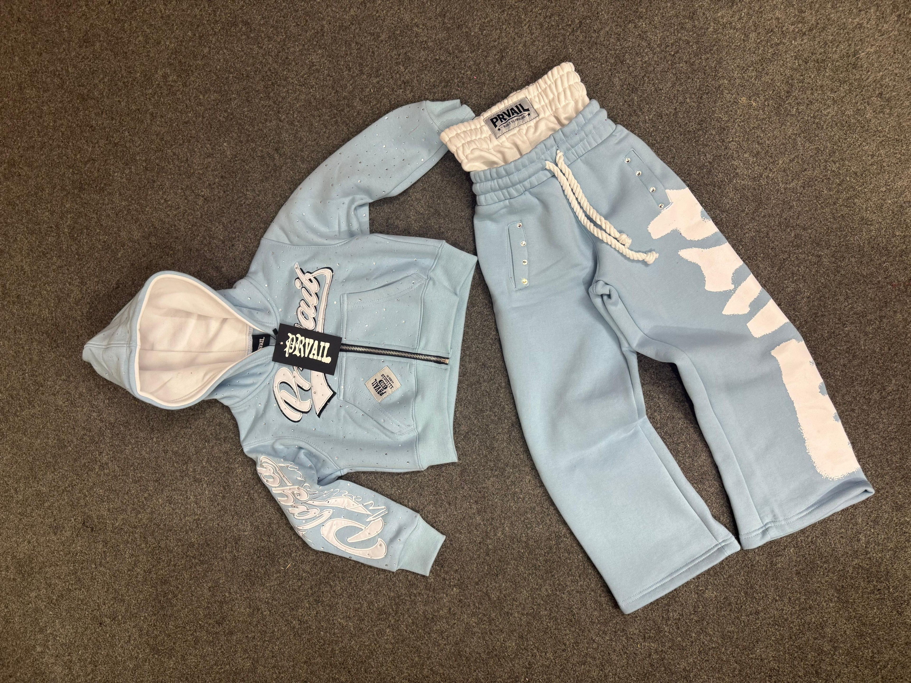 KIDS PRVAIL ZIP JACKET AND DOUBLE WAISTED PANTS SET "BABY BLUE"