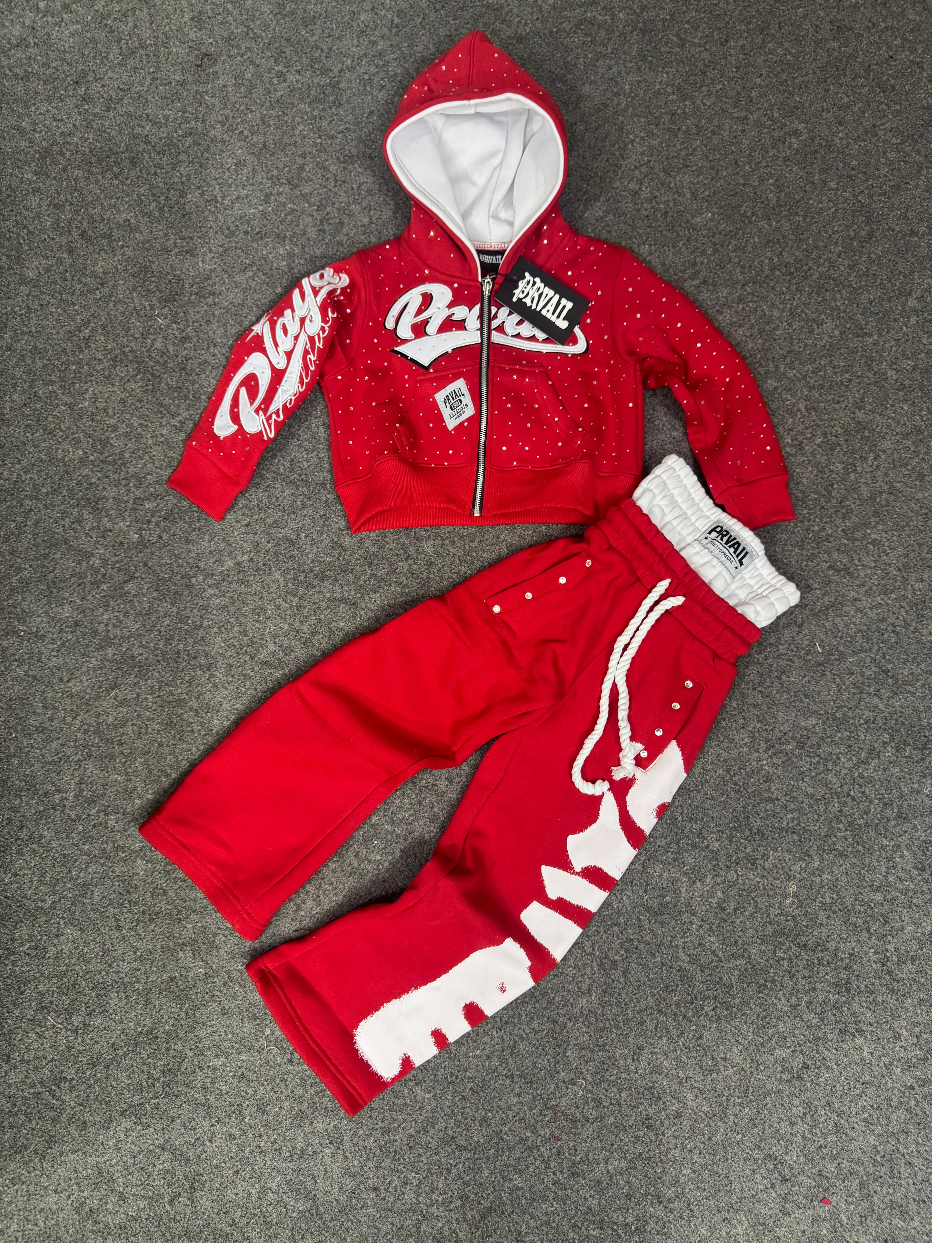KIDS PRVAIL ZIP JACKET AND DOUBLE WAISTED PANTS SET "RED"